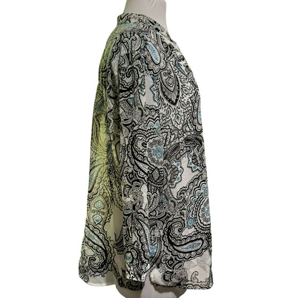 CHICO'S Long Sleeve Semi-Sheer Paisley Button Up Pleated Blouse Shirt Sz 3 XL - Picture 2 of 6
